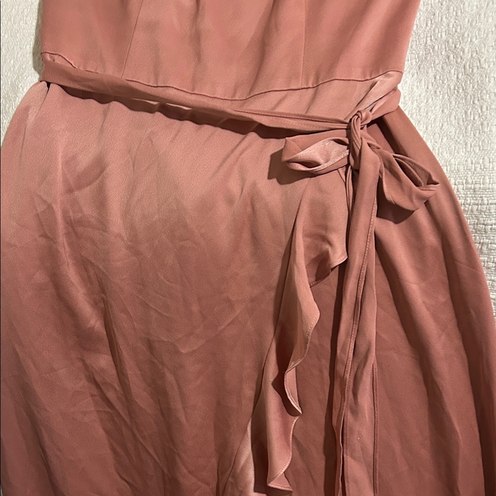 David's Bridal Mauve Wrap High-Low Ruffle Maxi Dress ptp 19” - Picture 9 of 9